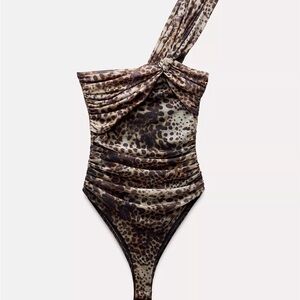 Leopard Print Draped Tulle Bodysuit